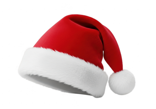 Classic red santa hat with white fur trim and pom pom