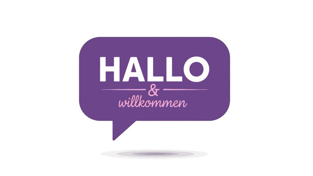 Warm welcome message in a modern purple speech bubble, perfect for greeting visitors or new users with a friendly, inviting design element and communication concept