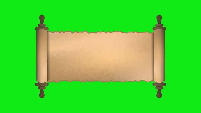 blank old paper Scroll Unroll Animation on Green Screen with Vintage Paper Texture Old Parchment Scroll Opening Reveal for Titles and Messages vintage  map opening roller animation