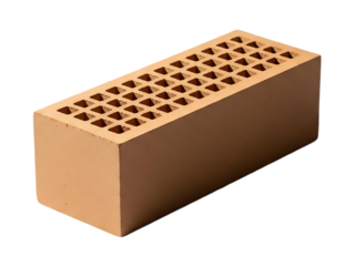 Single perforated clay building brick isolated on black background