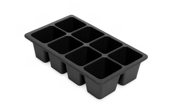 Black plastic seedling starter tray for gardening
