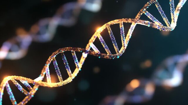 DNA double helix genetic material. Gene sequencing abstract design. Floating in space background, 
science, abstract, biology, biotechnology, molecular, health, genetic
