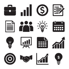 Collection of business and finance icons representing growth and success