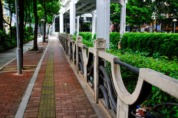 The road scene of Yuexiu district of Guangzhou city, China. Old town, the residential area in Guangzhou. China Cityscape and travel scene.