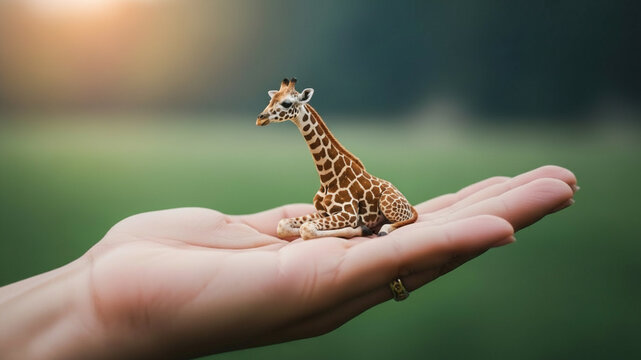 baby giraffe in the hand