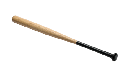 Wooden baseball bat, black handle, studio shot on a black background