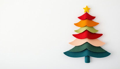 A minimalistic Christmas tree made of felt on a white background