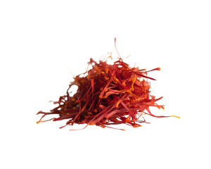 Naklejka premium A small pile of bright red saffron threads, a precious spice, isolated on transparent background