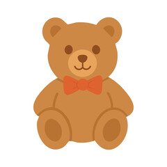 Cute teddy bear with orange bow, simple flat style illustration for cards and sweet designs.
