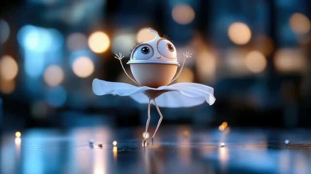 Meme Italian brainrot character with rotten Ballerina dancing on a table near a cup of cappuccino - Funny cute character with a cup of coffee,