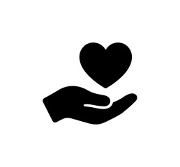 Simple Flat Black Hand Holding Heart Icon Shape Element Design