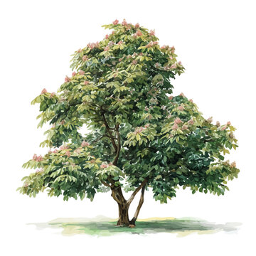 Horse Chestnut Tree, watercolor painting vector, isolated on a white background.