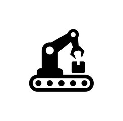 Fototapeta premium Simple Flat Style Robotic Arm Assembly Line Silhouette Icon Symbol