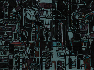 Abstract town pattern in graffiti style. Color illustration for your design