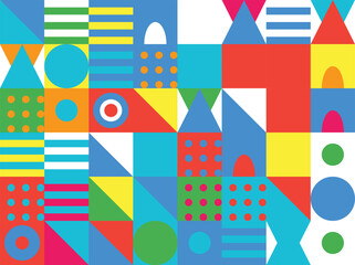 Obraz premium Bright geometric pattern abstract design with triangles circles and squares