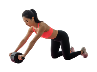 Woman performing ab wheel exercise for core strength training