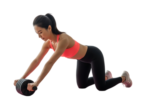 Woman performing ab wheel exercise for core strength training