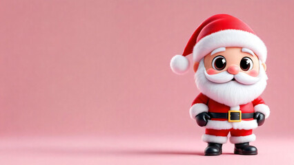 Adorable chibi-style Santa Claus with big expressive eyes against a pastel background. Perfect for Christmas greeting cards, festive banners, kid-friendly holiday content, and seasonal marketing.