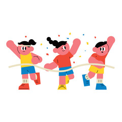 Fototapeta premium Joyful Kids Crossing the Finish Line in a Race