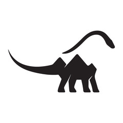 Camel Dinosaur Hybrid Silhouette – Creative Fusion of Sauropod and Desert Animal in Black Vector. © HENA