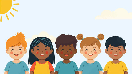 Vector illustration template banner of children days featuring a group of dazzled children on a sunny day