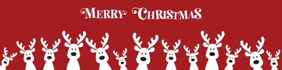 Cute Christmas reindeer on a red background. Christmas background, banner, or card. New trending vector illustration.
