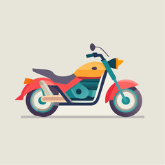 A Vibrant Red and Orange Motorcycle with Teal Accents Parked on a Neutral Background