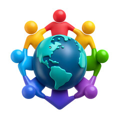 3D Illustration of Diverse People Holding Hands Around the Globe