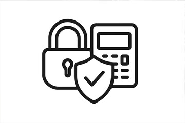 Digital security concept with protected padlock, shield, and authentication device