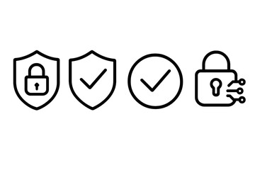 Digital security and data protection symbols for access control and verified status