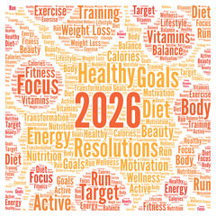 Healthy resolutions 2026 word cloud concept	