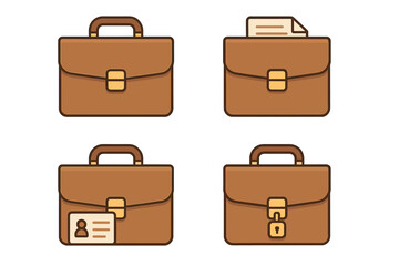 Collection of four classic brown leather briefcase designs for professional business and travel