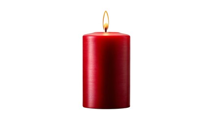 Burning red pillar candle isolated on the white background