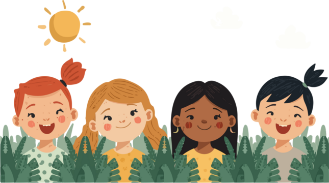 illustration template banner of children days featuring a group of dazzled children on a sunny day with png Transparent - Powered by Adobe