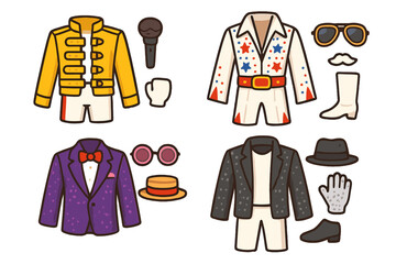 Iconic stage performance outfits and accessories set for legendary musicians