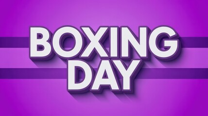 Obraz premium A vibrant purple background with horizontal stripes highlights the bold white text boxing day in a modern, eyecatching design