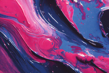 high energy liquid waves in hot pink and electric blue colliding to create a glossy dramatic fluid texture