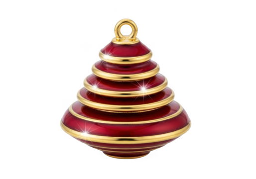 Red and gold layered christmas tree ornament isolated on transparent background for festive decoration