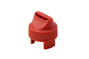 Red plastic bottle cap with spout dispenser