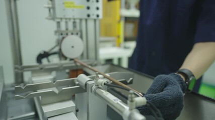 Shaping the pipe, Welding work inside an industrial factory pipe sharpening copper brass