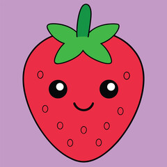 Adorable kawaii strawberry character with gentle soft outlines for design