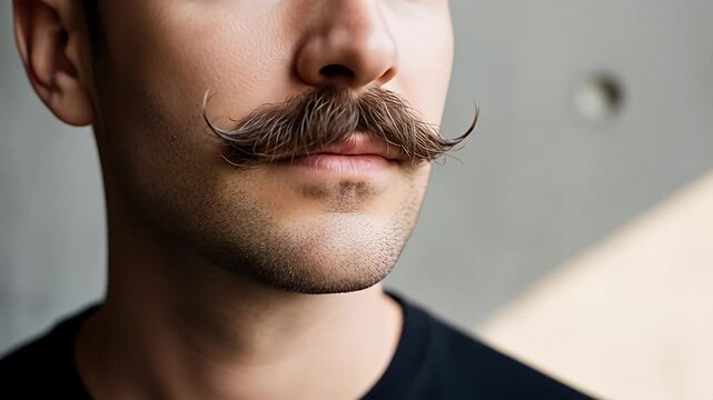 Close-up of a man with a stylish handlebar mustache.