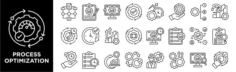 PROCESS OPTIMIZATION icon collection set. Containing design process flow,optimization plan,system,efficiency,project management