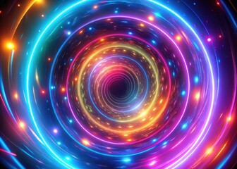 Fuzzy glowing neon lights swirl in a psychedelic vortex