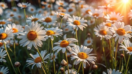 Soft white daisies sway gently in a lush green meadow