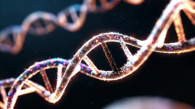 DNA double helix genetic material. Gene sequencing abstract design. Floating in space background, 
science, abstract, biology, biotechnology, molecular, health, genetic