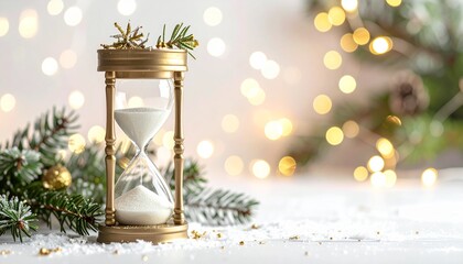 A festive hourglass set against a cheerful holiday backdrop, symbolizing the limited-time nature of Christmas offers and seasonal sales