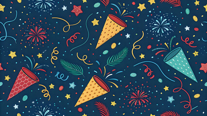 Colorful confetti explosion pattern, party theme, seamless