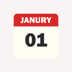 Simple calendar icon showing the date january 01, a graphic representation of the first day of the first month of the year