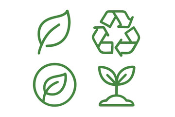 Green line symbols for ecology, recycling, nature, and sustainable growth